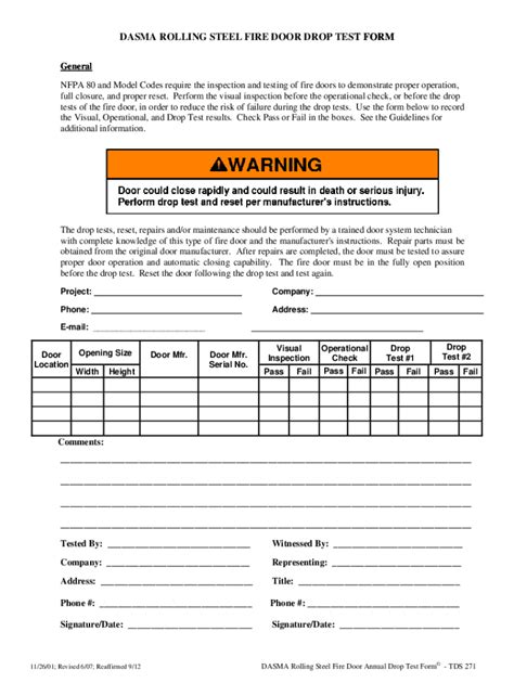 two part annual drop test form|fire doors inspection, testing and maintenance.